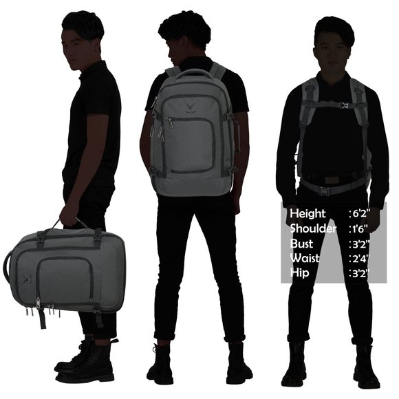 Hynes Eagle Travel Backpack 40L Flight Approved Carry on Backpack - Grey - Picture 7 of 7